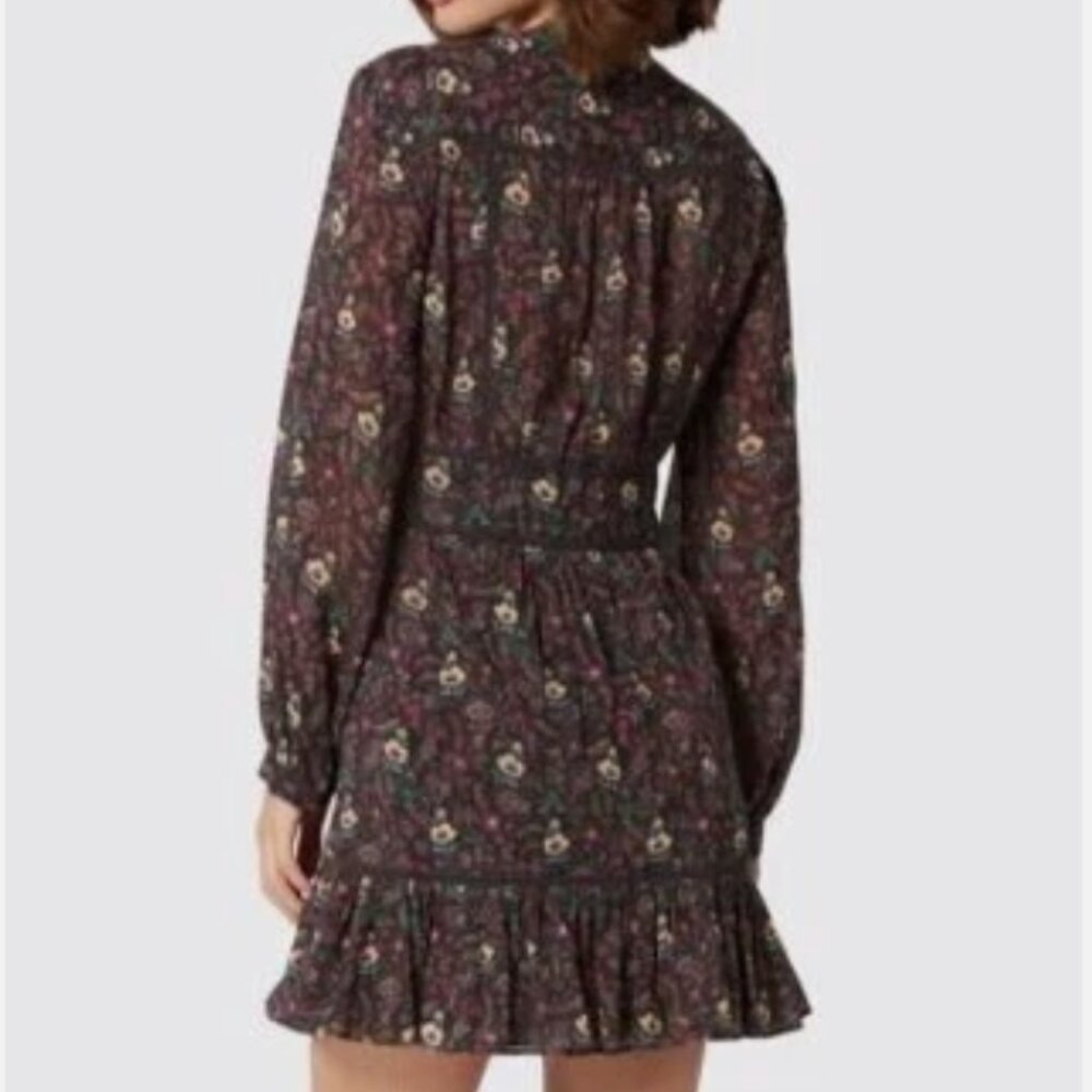 Joie NWT Pintuck Floral-print Button-down Mini Dress In Chocolate Tort S…